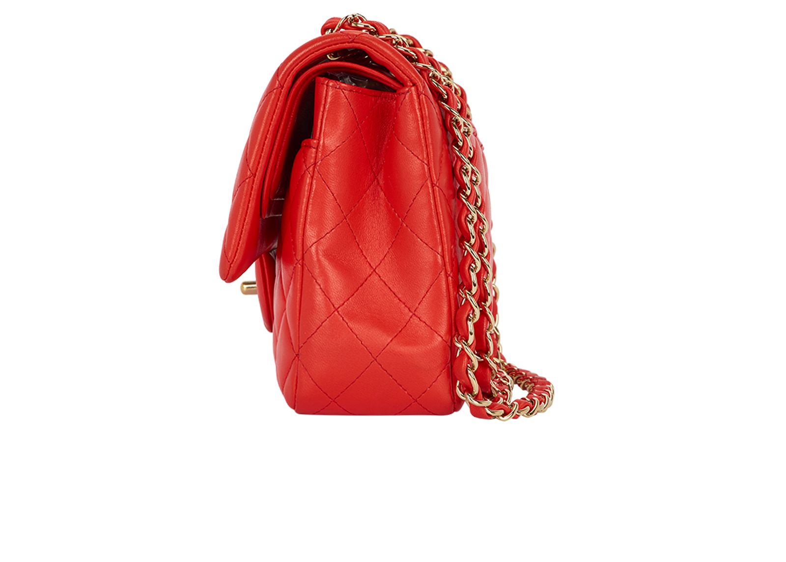 Medium Double Flap, &pound;5,500, Handbags, Red, Lambskin Leather, Bottom view